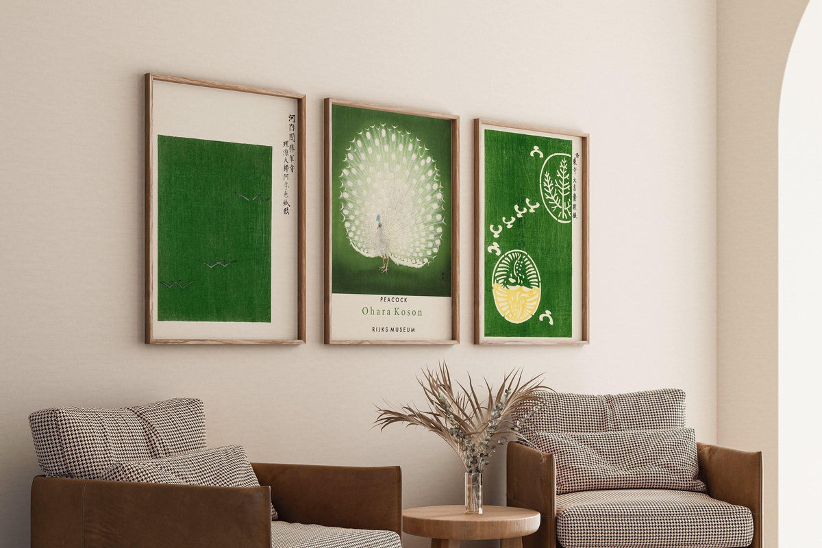 STATEMENT TRIO Japanese Green | Ohara Koson Prints Available Framed or Unframed