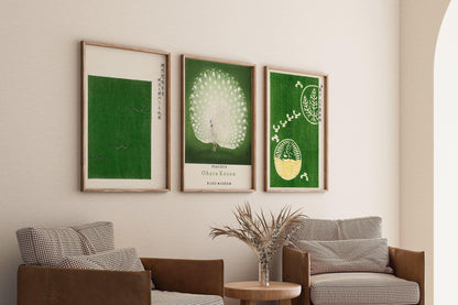 STATEMENT TRIO Japanese Green | Ohara Koson Prints Available Framed or Unframed