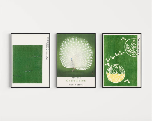 STATEMENT TRIO Japanese Green | Ohara Koson Prints Available Framed or Unframed
