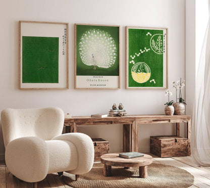 STATEMENT TRIO Japanese Green | Ohara Koson Prints Available Framed or Unframed
