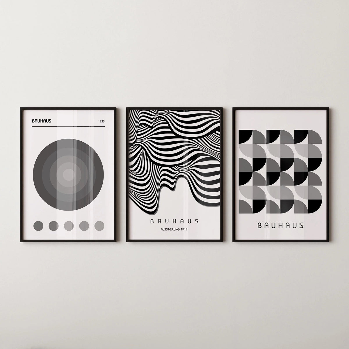 STATEMENT TRIO Neutral Bauhaus | Mid-century Modern Art Available framed or unframed