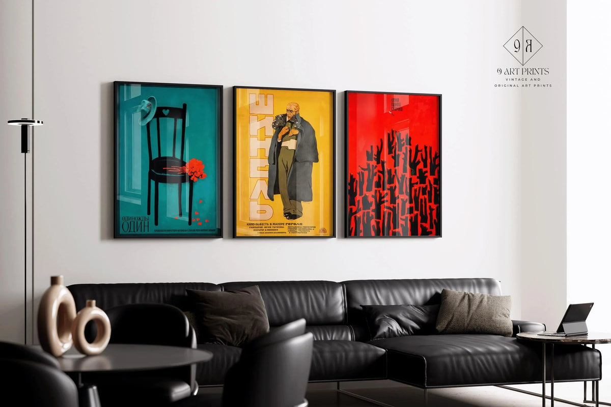 DÉCLARATION TRIO Affiches soviétiques - "Une fois l'un", "Prix d'une allumette" et "Le Manteau" de Gogol || Couleurs saisissantes (Disponible encadré)