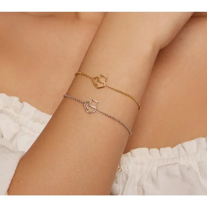 925 Sterling Silver Cat Heart Chain Bracelet