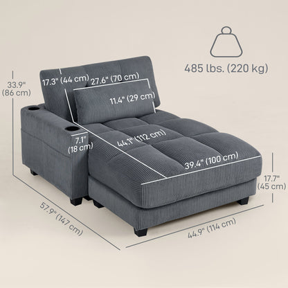 Andi Corduroy Chaise Lounger with 2 Cup Holders-Dark Grey