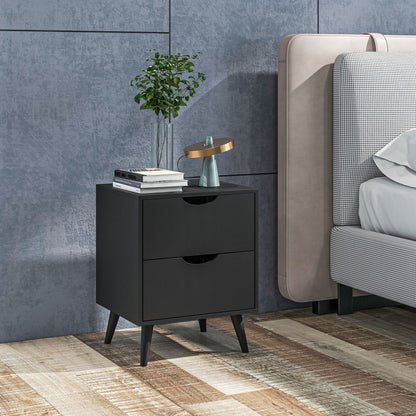 Chevet Jesse 2 tiroirs et pieds en pin-Noir
