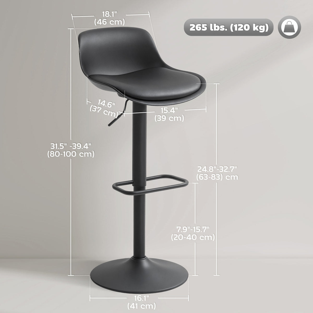 Zee Counter Height/Bar Stools Set of 2 with Adjustable Height and Swivel Seat-Black