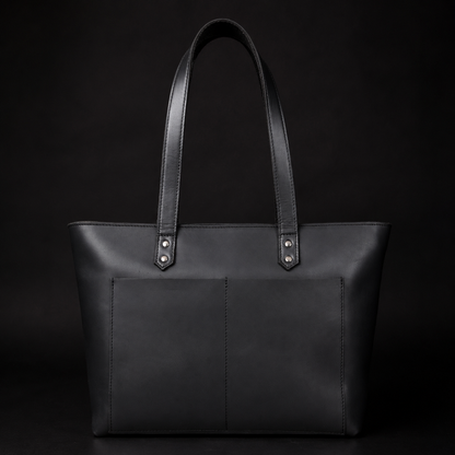 Classic Black Leather Tote Bag