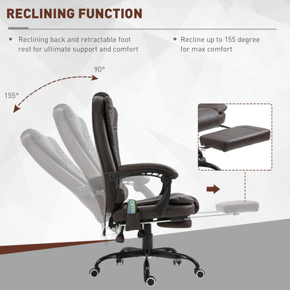 Chaise de bureau exécutive Declan avec massage à 7 points et fonctions d'inclinaison - Marron