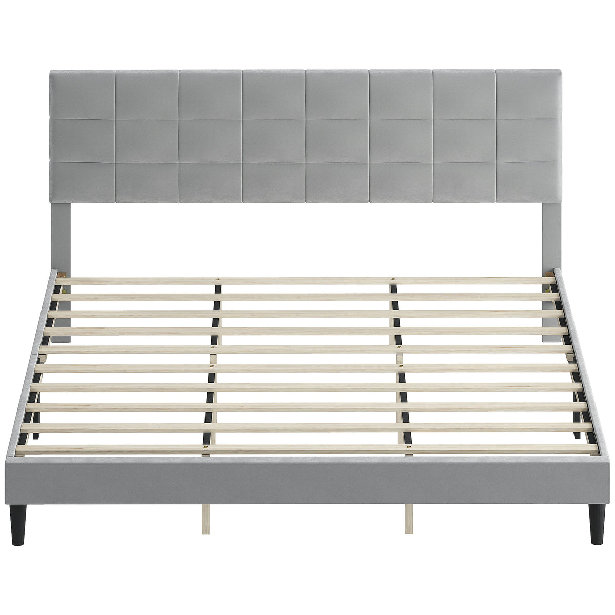 Harper King Size Platform Bed Frame with Upholstered Headboard-Grey