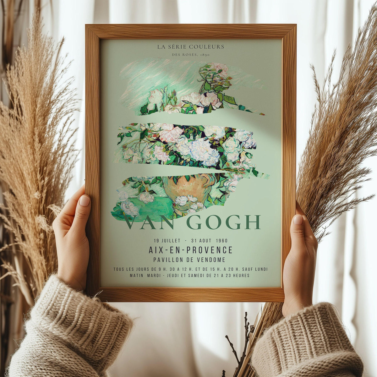 Van Gogh Roses Print: Mint Green Exhibition Poster, Fine Art Giclee