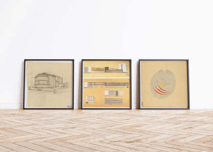 Walter Gropius STATEMENT TRIO| Vintage Bauhaus Building Sketch Posters | available framed 1x1