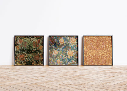 William Morris STATEMENT TRIO Arthur Heygate Mackmurdo| Artichokes Brambles Chrysanthemum & Squirrels available framed 1x1