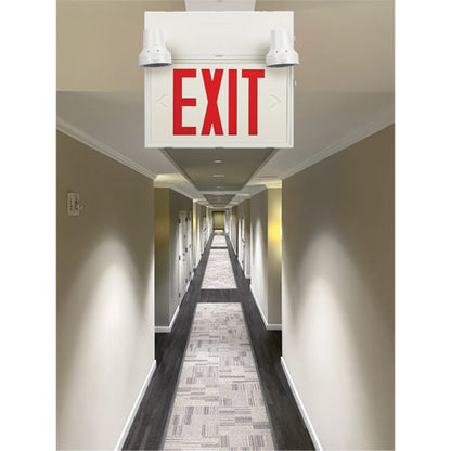Exit Sign with Security Lights, LED, Battery Operated/Hardwired, 12-1/10" L x 11" W, English