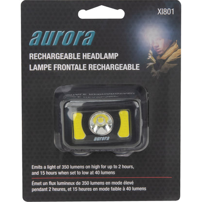 Lampe frontale, DEL, 350 lumens, 2 h d'autonomie, piles rechargeables