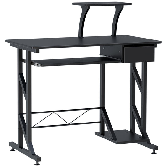 Bureau informatique Indy avec tablette coulissante pour clavier et tiroir – Noir