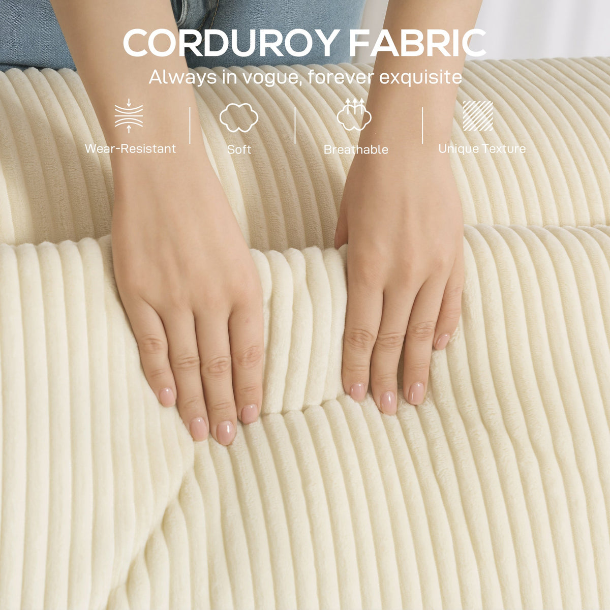 IVAN Boneless Corduroy 3 Seater Sofa with Deep Seats-Beige