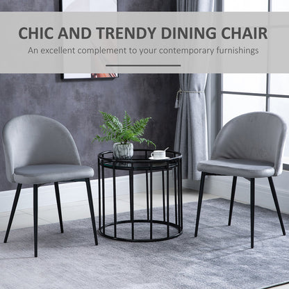 Dylan Set of 2 Mid-Back Velvet-Touch Dining Chairs-Grey